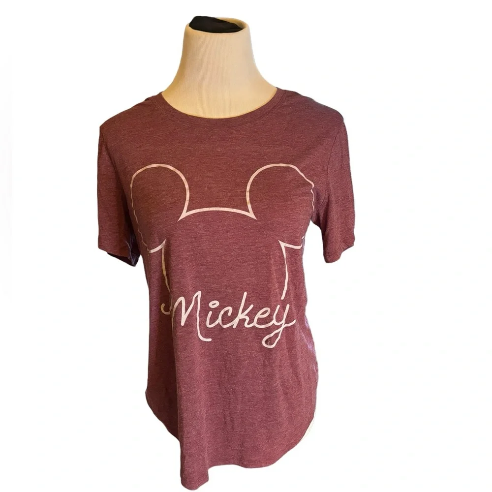 Disney Women’s Maroon Mickey Tee Shirt Size Large